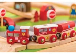 BigJigs BJT049 Treintafel Brandweer Spoortafel Houten Trein -Beste Speelgoed Winkel bigjigs bt049 brandwweer trein set en tafel 2