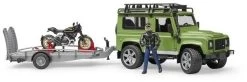 Bruder 2598 Landrover Defender+aanhanger+motorfiets Ducati -Beste Speelgoed Winkel bruder 02598 landrover defender met aanhanger en motor ducati scrambler 2