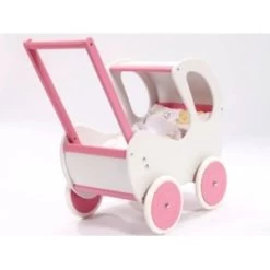 Houten Poppenwagen De Luxe White Incl. Dekbed / Slaapzak -Beste Speelgoed Winkel houten poppenwagen met kap pallas wit rose 1