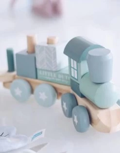 Little Dutch LD7036 Houten Blokkentrein Blauw -Beste Speelgoed Winkel little dutch houten blokkentrein blauw 1 1