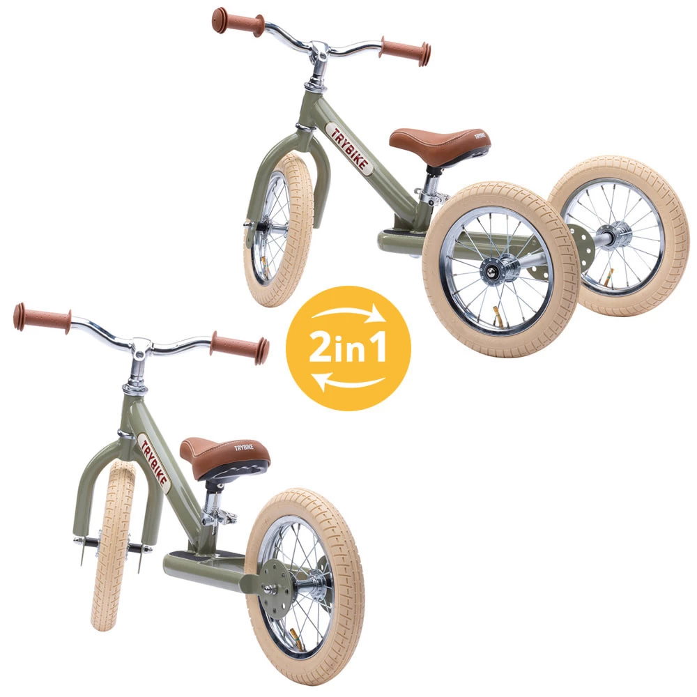 Trybike Steel Green 2in1 Loopfiets Vintage Groen 4 Trybike Steel Green 2in1 Loopfiets Vintage Groen - Afbeelding 2